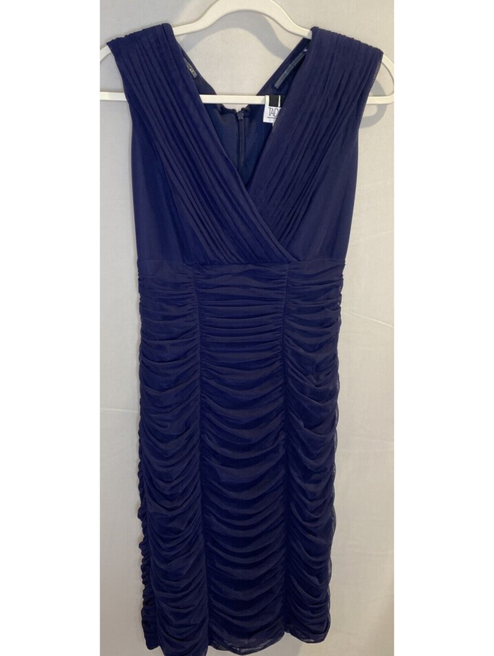Tadashi Navy Ruched Bodycon Dress XS Cocktail Evening Mother Of Bride Blue